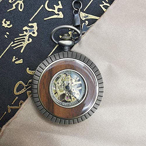 Retro Holz mechanische Taschenuhr Kette SteamSkeleton Männer männliche Uhr Halskette Anhänger Vater Geschenk Taschenuhr Geschenke für Familie dekorieren von SNEN-ESDG