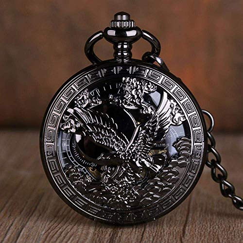 Schwarze Taschenuhren Skeleton Big Bird Case Display Herren Damen Mechanische Taschenuhren mit Kettentaschenuhr Schwarze Taschenuhren Skeleton Big Bird Case Display Herren Damen Mechanische Taschenuhren mit Kettentaschenuhr von SNEN-ESDG