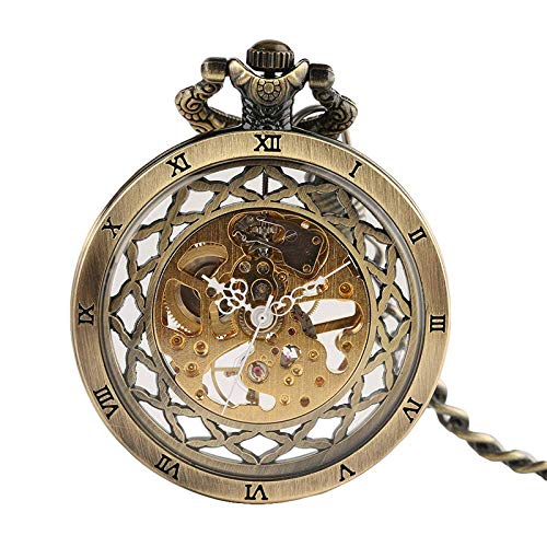 Taschenuhr Exquisite Hohle Goldene Retro Mechanische Taschenuhr Kette Römische Zahl SteamSkeleton Mechanische Taschenuhren Geschenk zum Geburtstag Vatertag von SNEN-ESDG