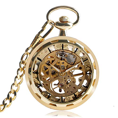 Taschenuhr Golden Mechanische Uhr Kette Mode Skelett Damen Exquisite Halskette Anhänger Herren Handaufzug Taschenuhr Offenes Gesicht Geschenk zum Geburtstag Vatertag von SNEN-ESDG