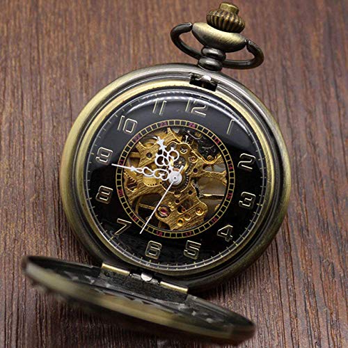 Taschenuhr Mode Silber Edel Automatik Mechanisch Handaufzug Taschenuhr mit großer Kette Taschenuhren Geschenk zum Geburtstag Vatertag (Schwarzes Zifferblatt) von SNEN-ESDG