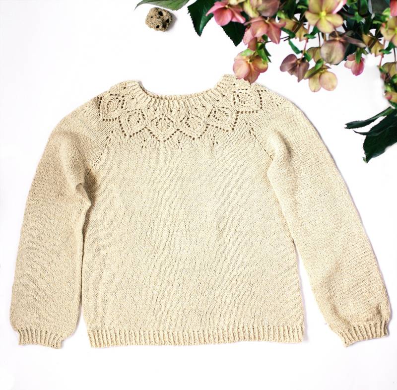 Ecru Pullover Mit Wolle Und Bouretteseide von SNEZIknitwear