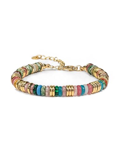 SNGIA Bunte goldene Regenbogen-Armbänder für Frauen, stapelbarer Armreif, Perlen, Stein, Schmuck-Zubehör-Set für Frauen, trendiger Modeschmuck, Geschenke, Stein, Gelbgold, Stein von SNGIA