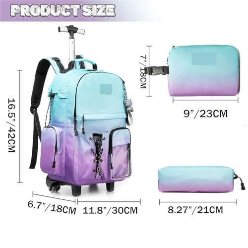 SNGUOQ Schulranzen Mit Rollen 3-teiliges Schultaschenset for Mädchen mit Rollen for Teenager, Reise-Rollrucksack, Schul-Trolley-Tasche, Handgepäck mit Rollen(Deep Blue) von SNGUOQ
