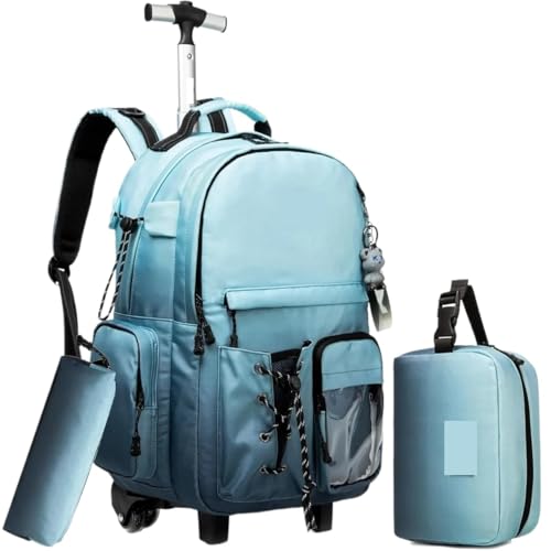 SNGUOQ Schulranzen Mit Rollen 3-teiliges Schultaschenset for Mädchen mit Rollen for Teenager, Reise-Rollrucksack, Schul-Trolley-Tasche, Handgepäck mit Rollen(Light Blue) von SNGUOQ