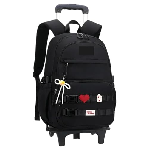 SNGUOQ Schulranzen Mit Rollen Rolling Back Pack for Mädchen Grundschüler Bagpack Trolley Schulranzen Abnehmbarer Rucksack Schultasche mit Rollen(Black,Two Wheels) von SNGUOQ