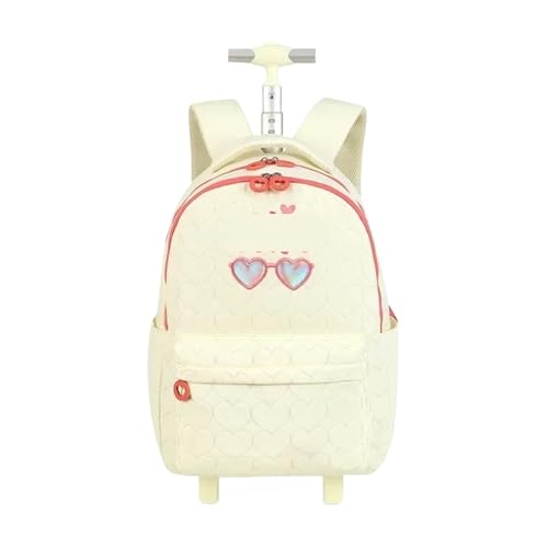 SNGUOQ Schulranzen Mit Rollen Rollrucksäcke for Mädchen Schulrucksack mit Rädern for Mädchen Gepäck Büchertasche auf Rädern for Kinder Trolley Schultaschen(Beige) von SNGUOQ