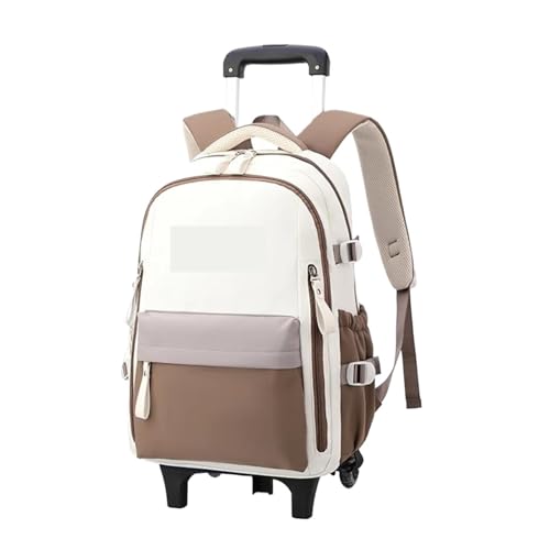 SNGUOQ Schulranzen Mit Rollen Schulranzen mit Rollen Kinderrucksack Mädchen Trolley Schulranzen Mädchen Rolltrolley Schulranzen Damen Reiserucksäcke(Brown,Two Wheels) von SNGUOQ
