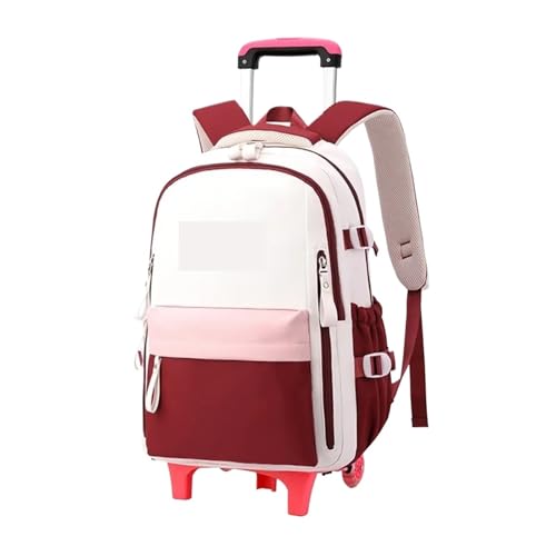 SNGUOQ Schulranzen Mit Rollen Schulranzen mit Rollen Kinderrucksack Mädchen Trolley Schulranzen Mädchen Rolltrolley Schulranzen Damen Reiserucksäcke(Red,Two Wheels) von SNGUOQ