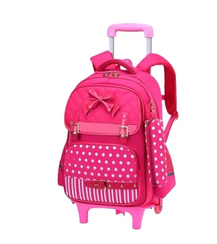 SNGUOQ Schulranzen Mit Rollen Schulrucksack mit Rollen for Mädchen Schultasche mit Rollen for die Grundschule Gepäck Trolley-Tasche Kinder Schultasche auf Rollen Büchertasche(Red,6 Wheels) von SNGUOQ