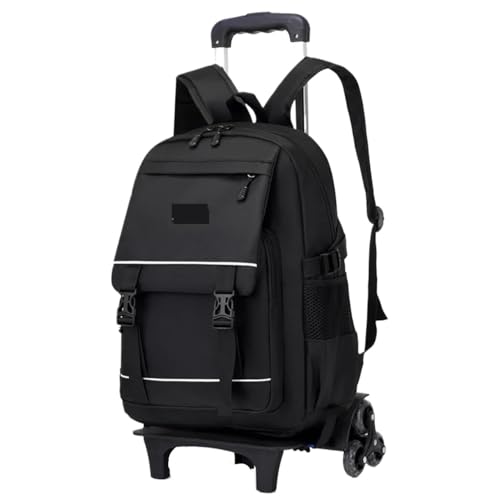 SNGUOQ Schulranzen Mit Rollen Trolley Kinder Schultaschen Rucksäcke mit Rad Trolley Gepäck Mädchen Rucksack Rucksack Schultasche(Black) von SNGUOQ