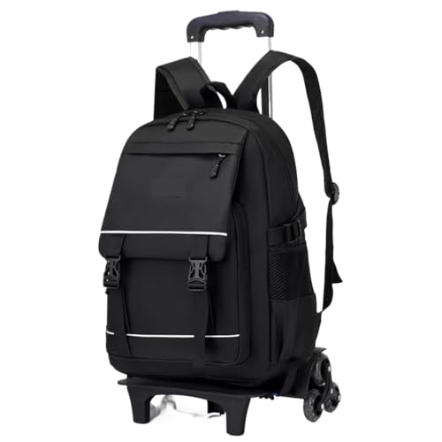 SNGUOQ Schulranzen Mit Rollen Trolley Schultaschen Rucksäcke mit Rad Trolley Gepäck Mädchen Rucksack Schultasche(Black) von SNGUOQ