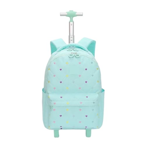 SNGUOQ Schulranzen Mit Rollen Trolley-Taschen for Schulmädchen, Schulrucksäcke for Kinder mit verstellbaren Rädern mit großer Kapazität, Trolley-Gepäck for die Mittelschule, Büchertasche(Green) von SNGUOQ