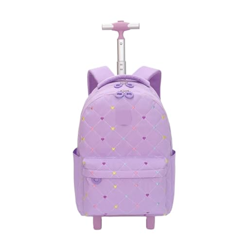 SNGUOQ Schulranzen Mit Rollen Trolley-Taschen for Schulmädchen, Schulrucksäcke for Kinder mit verstellbaren Rädern mit großer Kapazität, Trolley-Gepäck for die Mittelschule, Büchertasche(Purple) von SNGUOQ