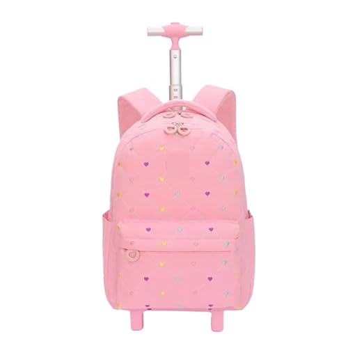 SNGUOQ Schulranzen Mit Rollen Trolley-Taschen for Schulmädchen, Schulrucksäcke for Kinder mit verstellbaren Rädern mit großer Kapazität, Trolley-Gepäck for die Mittelschule, Büchertasche(Pink) von SNGUOQ