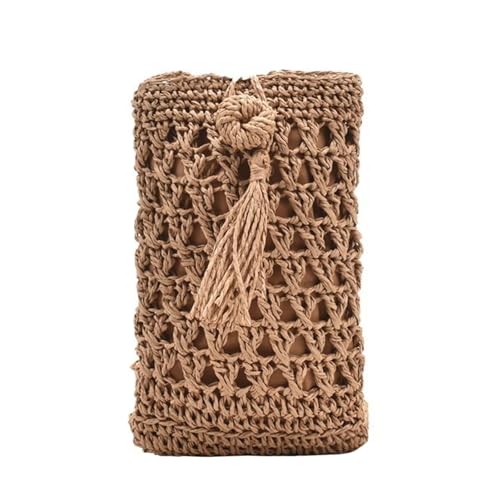SNGUOQ Weibliche Vintage Umhängetasche Stroh Seil handgewebte Urlaub Mini Geldbörse Frauen Casual Handytasche Für Die Tägliche Arbeit(Light brown) von SNGUOQ