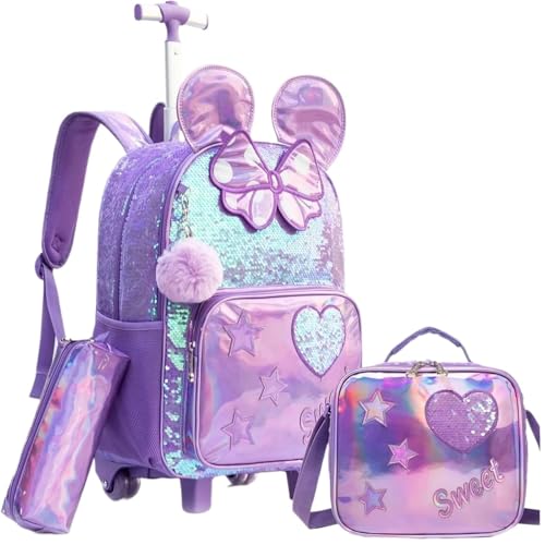 Schulranzen Mit Rollen 3 STÜCKE Nette Mädchen Rolling Rucksack Grundschule Rucksäcke Mädchen Mit Rädern Zurück Zu Schule Taschen for Kinder Gepäck(Color B) von SNGUOQ