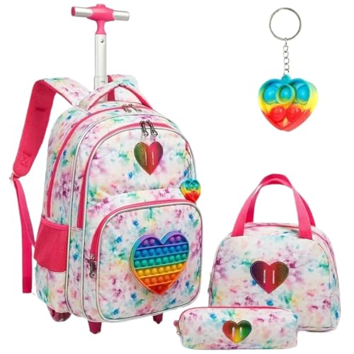 Schulranzen Mit Rollen Rolling Backpack for Girls Children's School Bag with Wheels Trolley Wheeled Backpack Set for Students Luggage with Roller von SNGUOQ