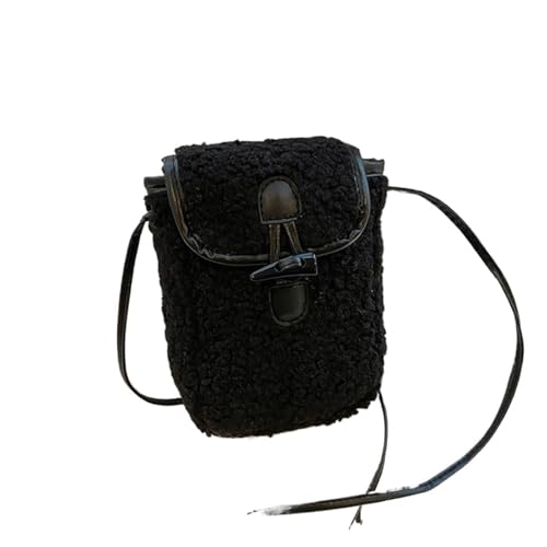 Umhängetasche Handytasche Damen Kunstfell Umhängetaschen Süße schöne tragbare Geldbörsen Weibliche Plüsch Umhängetasche Für Die Tägliche Arbeit(Black) von SNGUOQ