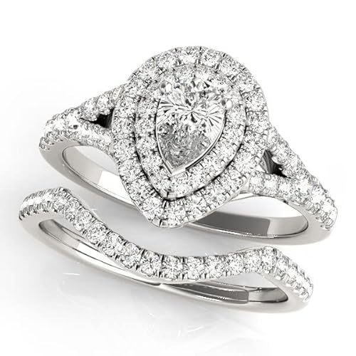1-1/6 Birnenform-fällige Verlobungsring in 10K 14k gelb Rosen weiße Bris-Set Doppelhalo-Birnenstil Moissanit Hochzeit Jubiläumsring Valentinstag Jüdelgeschenk für Liebhaber, einstellbare Größe 4-12 1-1/6 Birnenform-fällige Verlobungsring in 10K 14k gelb Rosen weiße Bris-Set Doppelhalo-Birnenstil Moissanit Hochzeit Jubiläumsring Valentinstag Jüdelgeschenk für Liebhaber, einstellbare Größe 4-12 von SNHHNSW