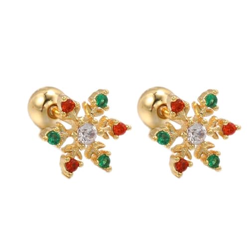 18g Weihnachten Schneeflockenknorpel kleiner Hengst Ohrring Kristallrot rot grün winzige Schraubohrringe Helix Tragus Langhantel Körper Piercing Schmuck für Frauen Mädchen Neujahrsgeschenke Jubiläum von SNHHNSW