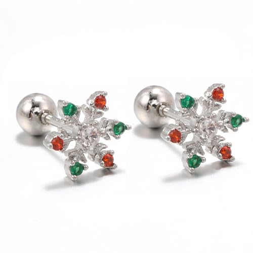18g Weihnachten Schneeflockenknorpel kleiner Hengst Ohrring Kristallrot rot grün winzige Schraubohrringe Helix Tragus Langhantel Körper Piercing Schmuck für Frauen Mädchen Neujahrsgeschenke Jubiläum von SNHHNSW