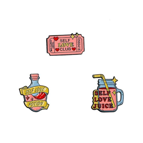 3pcs Selbstliebe Brosche rosa Herz Liebe Brosche Emaille Pin Set Words Abzeichen Pin inspirierende Worte Brosche Pin Selbst Liebe Potion Flasche Buchstabe Pin Badge Herz Liebe Brosche Mode Schmuck für von SNHHNSW