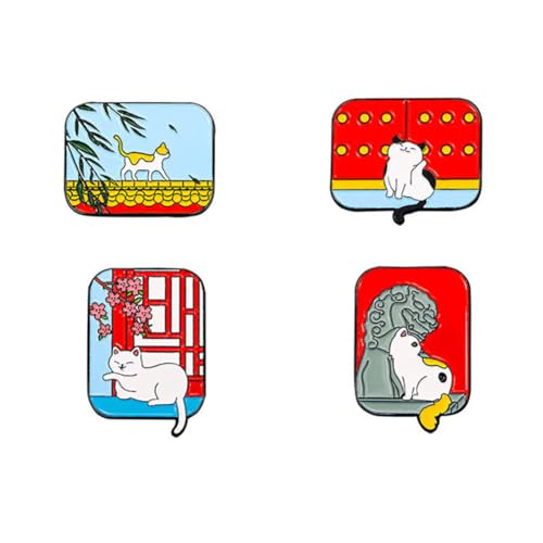 4pcs Cartoon -Katzen, die auf der Wand Brosche Email Lappel Pin Set Chinese -Stil und Katze Brosche süße weiße gelbe schwarze Katzen -Emaille -Nadel für Rucksäcke Hut Kleidung Dekor Leichtmetallkatze von SNHHNSW