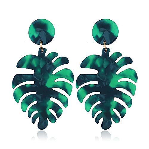 Acrylpalmblatt Drop Dangle Ohrringe für Frauen Mädchen Statement Palmblattohrringe grün rosa farbenfrohe Harz Monstera Drop Hangle Ohrringe Mode Schmuck von SNHHNSW