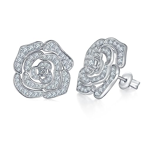 Blumenohrohrringe für Frauen Hypoallergens Post Mode Luxus Pave Cubic Zirkonia Filigree Kamellien Rose zierlich Kristall Hochzeit Prom Schmuckgeschenke Valentinstag Valentinstag von SNHHNSW