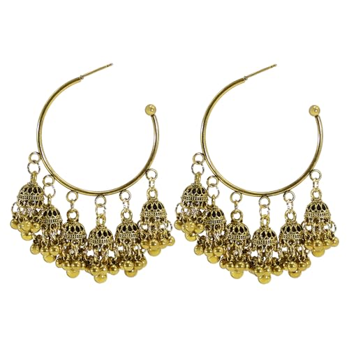 Bohemian Indian Statement halbe Reifenohrringe für Frauen Vintage Bell Drop Huggie Hoops Ohrring Perlen Mexiko Quasten Wagen Bollywood Hooped Jhumka Jhumki Traditionelle Hochzeit von SNHHNSW