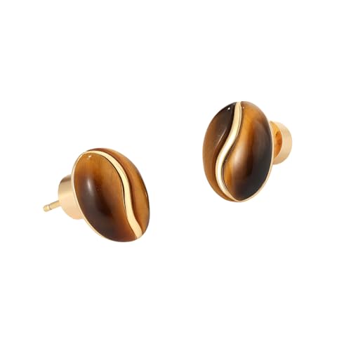 Chic einzigartiger Tiger Eye Kaffeebohnenohrringe - & Natural Tiger Eye Stone mit S925 -Post von SNHHNSW