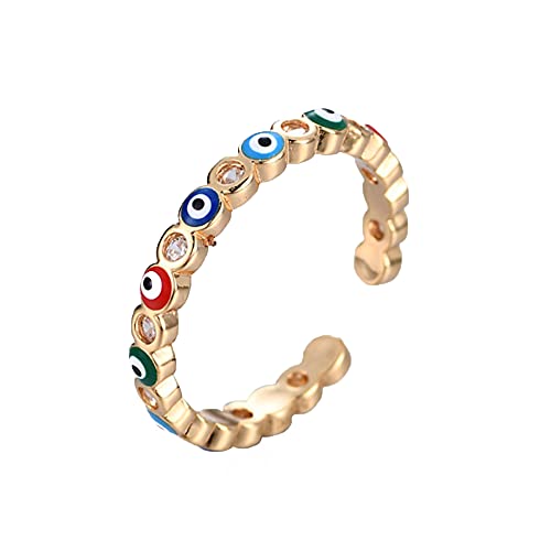 Dainty Cubic Zirconia Colorful Turkish Evil Eye Band Rings for Women Girls Minimalist Stacking Finger Open Fashion Protection Wedding Promise Girlfriend Friendship Birthday Gifts von SNHHNSW