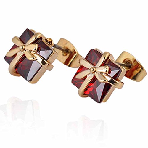 Elegant gefüllte Rhombus Red Cubic Zirkonia Bowknot kleine Bolzenohrringe von SNHHNSW