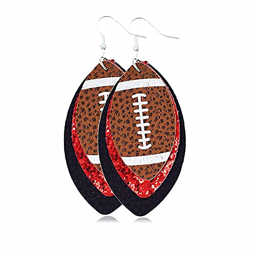 Glitter Faux Leder Fußball Drop Dangle Ohrringe für Frauen Geschenk Accessoires Fußballschmuck für Mütter von SNHHNSW