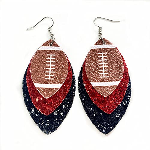 Glitter Faux Leder Fußball Drop Dangle Ohrringe für Frauen Geschenk Accessoires Fußballschmuck für Mütter von SNHHNSW