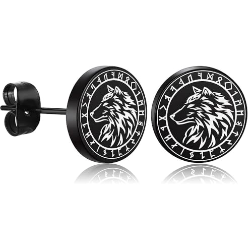 Gothic Wolf Stud Ohrring für Männer Frauen Wikinger Rune Black Punk Fashion Piercing Tragus Ohrschern Edelstahl Retro Schmuck Hip Hop Style Geschenk für hypoallergenen sensible Ohr für Freund Gothic Wolf Stud Ohrring für Männer Frauen Wikinger Rune Black Punk Fashion Piercing Tragus Ohrschern Edelstahl Retro Schmuck Hip Hop Style Geschenk für hypoallergenen sensible Ohr für Freund von SNHHNSW