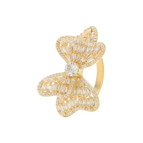 Luxus -Strass -Bowknot -Offener Ring für Frauen verstellbare funkelnde Kristall Schmetterling Fingerband Statement Fliege Binde Ribbon Mode glänzende Hochzeitsversprechen Cocktail für ihre Geschenke von SNHHNSW