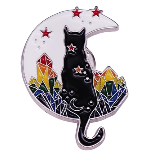 Moon Cat Emaille Pin Schwarzer Katze Brosche Katze Nacht Sky Legierung Badge Pin Hut Rucksack Accessoire Frauen Schmuck Männer DIY Geschenk von SNHHNSW