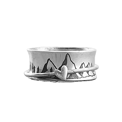 Mountain Love Heart Spinning Ring KEINE Kletteraussage Anti -Angst -Zappel drehen frei Inspirationen Stressabbau Fingerband Ringe für Frauen Männer Geburtstag Weihnachten Personalized Geschenke von SNHHNSW