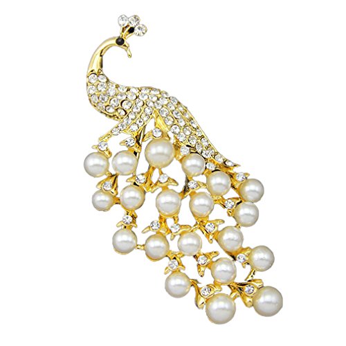 Peacock eingelegte Strasssteine ​​Perlenlegierung Brosche Pin Corsage für Frauenzubehör von SNHHNSW