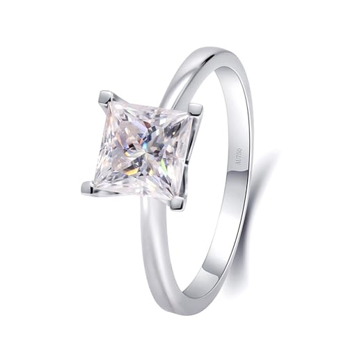 SNHHNSW / Weißer Vintage Moissanite Verlobungsring, Prinzessin Square Ehering für Frauen Prinzessin-Form de White Moissanite 2 Ehering von SNHHNSW