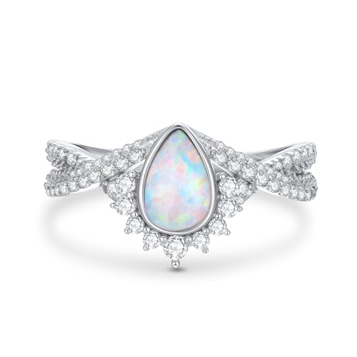 SNHHNSW 1 (CTW) Birnenförmige Opal -Verlobungsringe für Frauen Infinity Echte Opalringe mit 5A -Kubikzirkonia zum Hochzeitstag von SNHHNSW