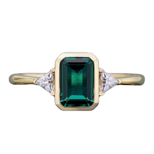 SNHHNSW 10k 14k Festes Moos -Achat/schwarzer Onyx -Verlobungsring für Frauen Natural Edelstein 2 Emerald Heilungsring inspiriertes Geschenk von SNHHNSW
