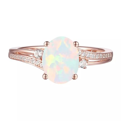 SNHHNSW 2 natürliche ovale Form Opal Ring Weißer Opal -Verlobungsring Ehering mit Kubikzirkorn in S 10k 14k Ring von SNHHNSW