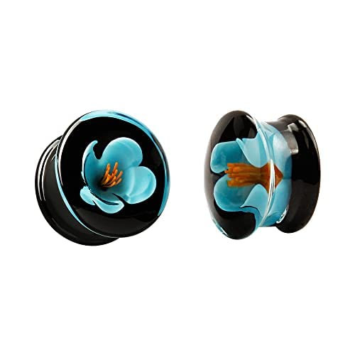 SNHHNSW 3d Blue Blumenglasohrstöpsel Messgeräte Tunnel Expander Strettern Fashion Punk Ohrringe Doppelte Piercings Körperschmuck von SNHHNSW
