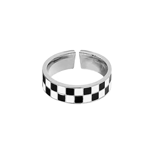 SNHHNSW 5mm Checkerboard -Band offen verstellbarer Ring für Frauen zierlich minimalistischer schwarzer weißer Emaille Statement Finger Komfort FODE BFF BUTSTAUTY GESCHICHTE von SNHHNSW
