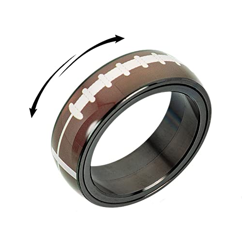 SNHHNSW American Football Fidget Spinner Ring Personalized Knuckle Middle Finger Rings Rotate Freely Stainless Steel Rugby Gifts Boredom Stress Relieving Anxiety Band for Men Women Bff von SNHHNSW