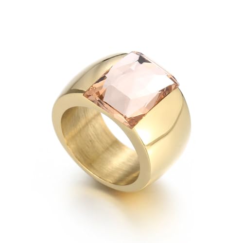 SNHHNSW Atemberaubend großer Statement Glaskristall Strsestone Band Cocktail Ring Kubikzirkonia Edelstahl Dicke klobig für Frauen Männer Freund Abschluss Geschenkabend Party von SNHHNSW