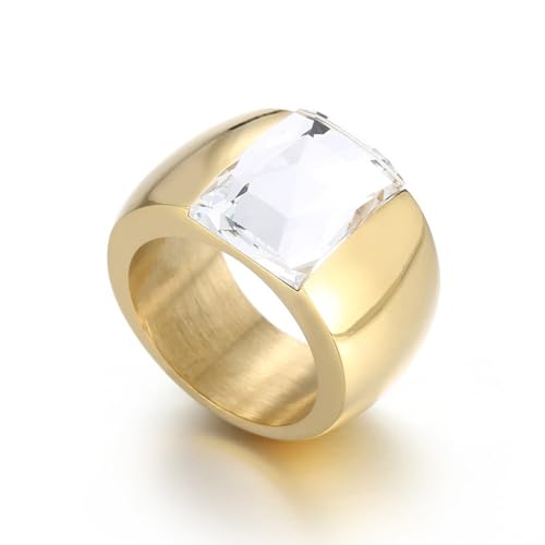SNHHNSW Atemberaubend großer Statement Glaskristall Strsestone Band Cocktail Ring Kubikzirkonia Edelstahl Dicke klobig für Frauen Männer Freund Abschluss Geschenkabend Party von SNHHNSW